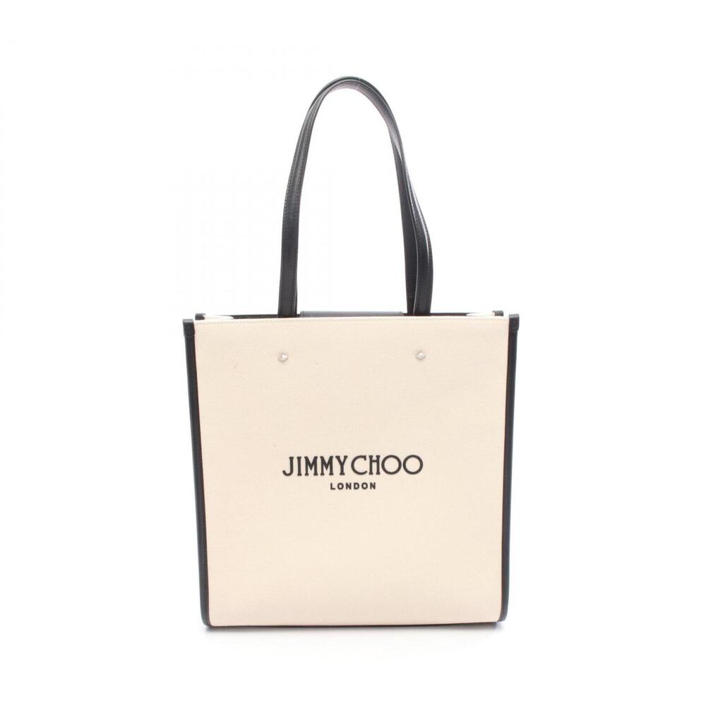 Jimmy Choo N S Tote M Bag Handbag Canvas Leather Women's Ivory Black